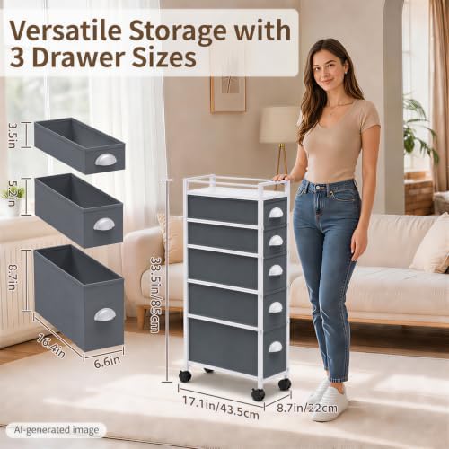 LASZOLA Narrow Cabinet Slim Storage Cart for Bathroom Small Space, Gray - Image 2