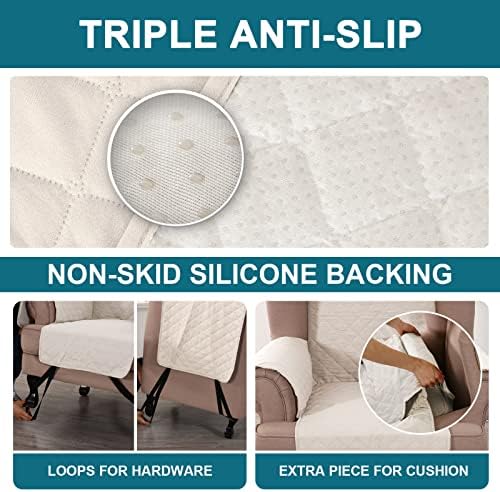 Turquoize 100% Waterproof Wing Chair Cover Wing Armchair Slipcovers, Ivory - Image 4