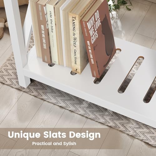 Hadulcet Farmhouse Side Table with Storage Shelf - Narrow End Table with Charging Station, Slim End Tables Living Room, Rustic X-Design Nightstand for Bedroom, Small Space, White & Brown - Image 4