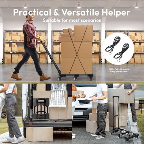 Voipvvii Folding Hand Truck 500lbs, Portable Heavy Duty Dolly Cart, 6 Wheels Collapsible Luggage Cart with 2 Elastic Ropes - Compact Trolley Cart for Easy Moving - Ideal Hand Cart for Travel and More - Image 6