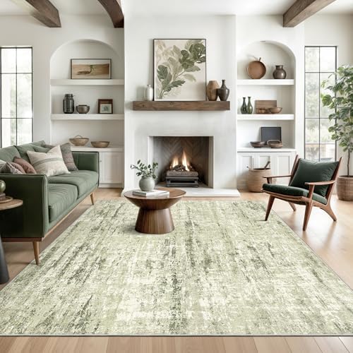 Valenrug 7x9 Area Rug, Abstract Washable Area Rugs for Living Room, Green by Valenrug