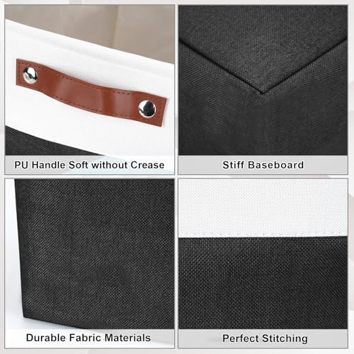 Bagnizer Large Fabric Storage Baskets | 50L Storage Bins, Decorative Linen Closet Baskets with Handles for Organizing, Shelf, Toys, Clothes, Home, Office, Nursery, 17x12x15Inches (Black&White) - Image 5