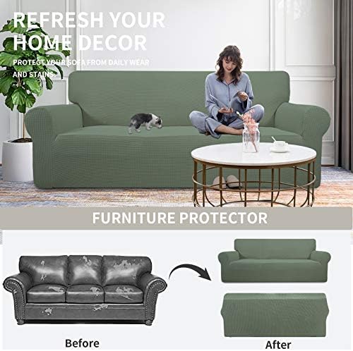 Easy-Going Stretch Oversized Chair Slipcover with Arm Washable Greyish Green - Image 4