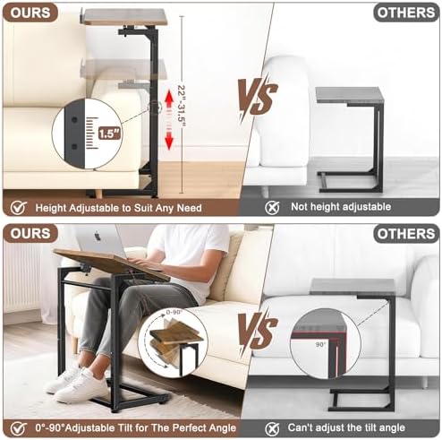 IHAITUN Tv Tray Table, Adjustable Height Couch Narrow Side Table,90° Tilt Angle Foldable End Table, Laptop Table with Phone & Tablet Slot Dinner Tray Desk for Living Room Table Sets (Brown) - Image 6