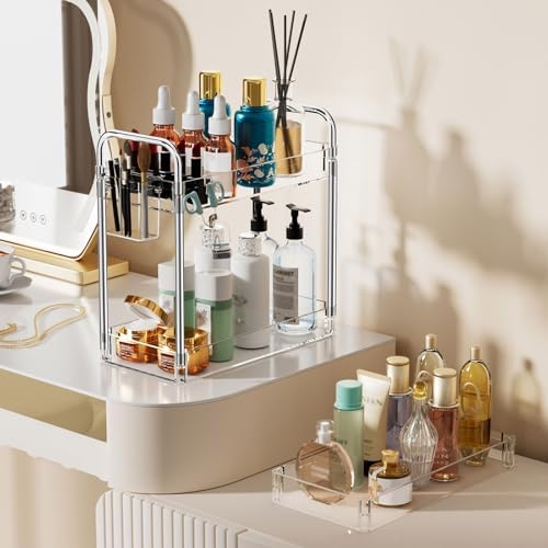 SPACEKEEPER 3 Tier Acrylic Storage Rolling Cart Clear Bathroom Cart Organizer, Transparency Laundry Room Organization Mobile Shelving Unit Multifunction Rolling Utility Cart for Office Living Room - Image 4