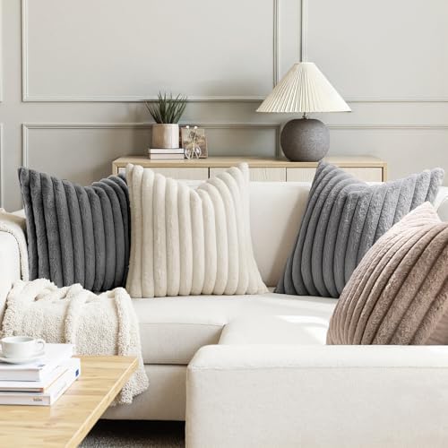 MIULEE Faux Fur Plush Decorative Throw Pillow Covers 18x18, Grey Taupe - Image 4