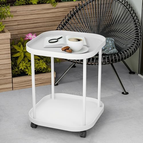 Side Table with Wheels, 2-Tier End Table Small Night Stand - Image 2