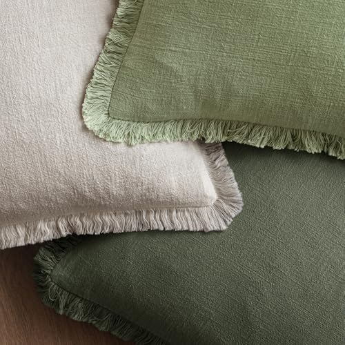 MIULEE Boho Linen Fringe Decorative Throw Pillow Covers Rifle Green 18x18 - Image 4