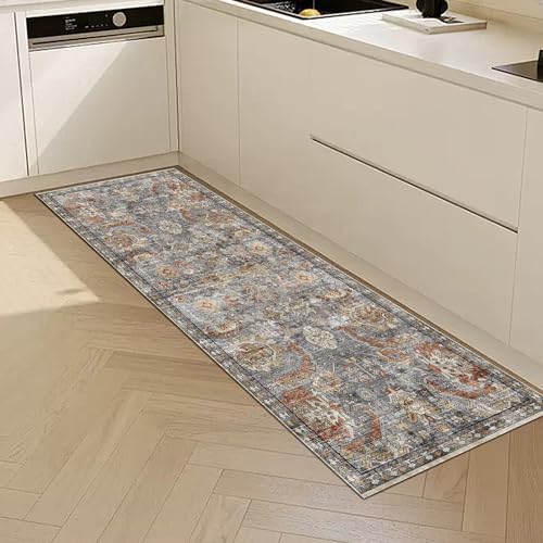 RUGSURE Washable Area Rugs - Perfect for Living Room, Bedroom, Kids Room, Nursery - Stain & Water Resistant Non-Slip, Pet & Child Friendly, Vintage Tribal Area Rugs (Turmeric and Grey, 2'6'' x 8') - Image 3