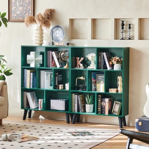 LEYAOYAO Cube Bookshelf, Mid-Century Modern Book Shelf with Legs,Dark Green - Image 3
