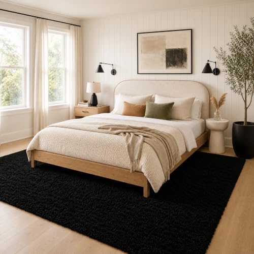 Ophanie 8x10 Black Area Rugs for Living Room,Large Shag Bedroom Carpet,Big Indoor Thick Soft Shaggy Nursery Rug,Fluffy Carpets for Boy and Girls Room Dorm Decor Aesthetic with Over 99 pcs Pile fibers by Ophanie
