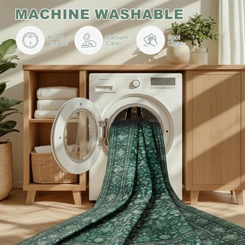 3x5 Area Rugs Living Room: Washable Rug for Bedroom Deep Green - Image 6