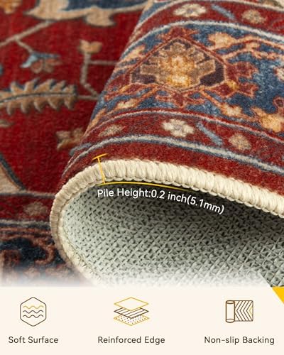 RELEANY Washable Area Rug, Round 6ft, Red/Blue - Image 4