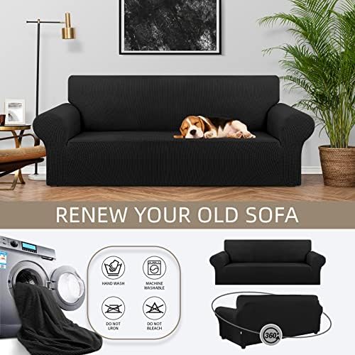 KEKUOU Stretch Couch Covers for Sofa, 3 Cushion Couch Slipcover,Black - Image 3