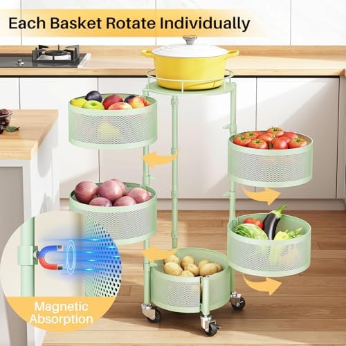 SNTD 5-Tier Fruit and Vegetable Basket Bowls for Kitchen, Rotating, Green - Image 3