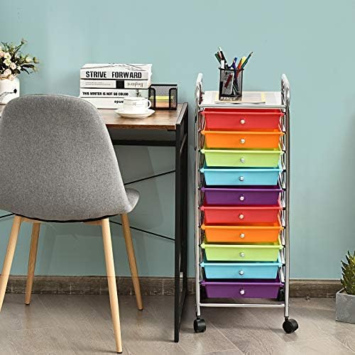 MEDIMALL 10 Drawers Rolling Storage Cart, Multipurpose Craft Storage Cart with Wheels, Mobile Tools Scrapbook Paper Organizer Cart for Office School Home Use (Multi-color) - Image 2
