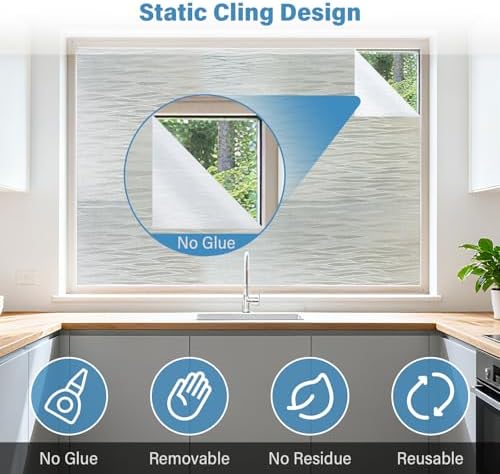 Finnez Window Privacy Film, Frosted Stripes Static Cling, 17.5″ x 78.7″ - Image 4