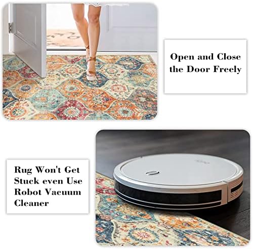 Lahome Moroccan Washable Circle Rug, Soft Vintage Round Rug 4ft, Distress Round Carpet for Entryway Bathroom Kitchen Bedroom, Non Slip Low Pile Stain Resistant Elise, Burnt Orange - Image 4