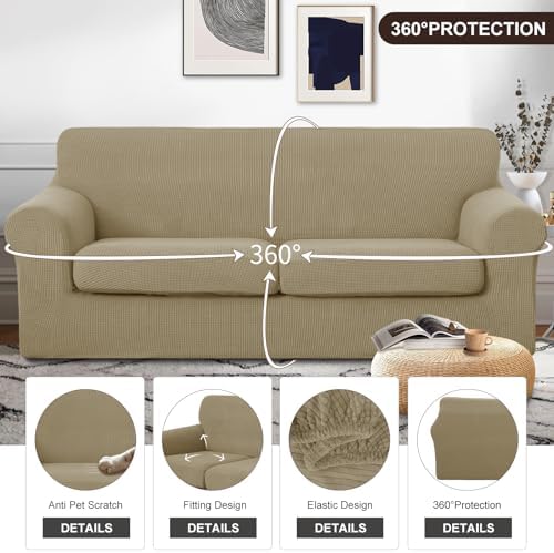 U-NICE HOME 3 Pieces Stretch Couch Cover Sofa Slipcover, Sand - Image 4