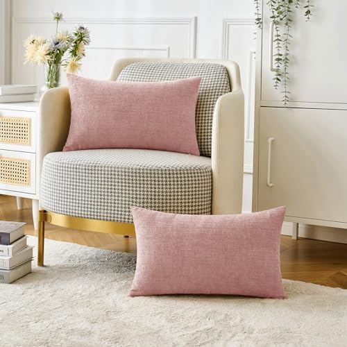 MIULEE Soft Chenille Lumbar Throw Pillow Covers Blush Pink 12x20 Pack of 2 - Image 5