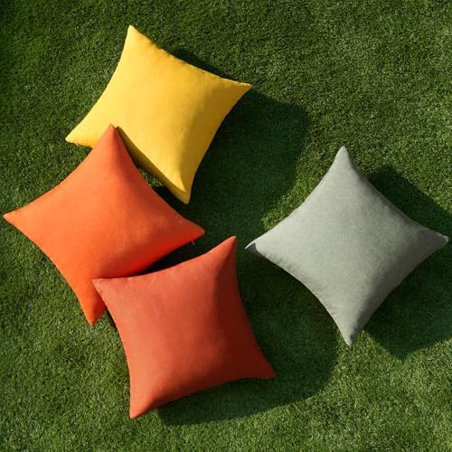 MIULEE Pack of 4 Decorative Outdoor Throw Pillow Covers Linen Waterproof Pillow Covers Summer Farmhouse Cushion Cases for Patio Garden Tent Balcony Couch Sofa 16x16 Inch Rust Green - Image 4