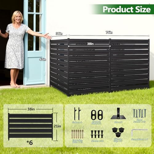 GILPWA 42" H x 38" W (3 Panels) Outdoor Privacy Screens, Air Conditioner Fence Metal Trash Can Privacy Fence Panels for Garden, Pool Equipment Enclosure, No Dig Backyard Patio Fencing (Black) - Image 3