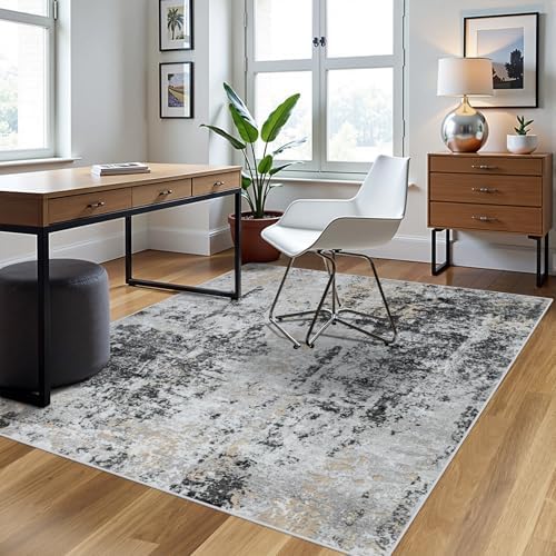 4x6 Area Rugs for Living Room Washable Bedroom Dining Room Black Grey Gold - Image 3