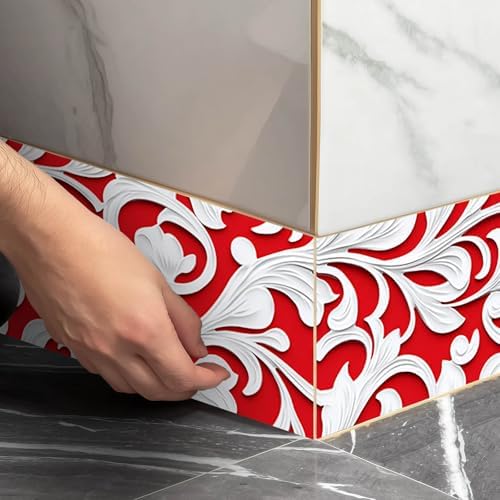 IVN Wallpaper Border Peel and Stick Wall Red White Floral Scroll 4x196 Inch - Image 6