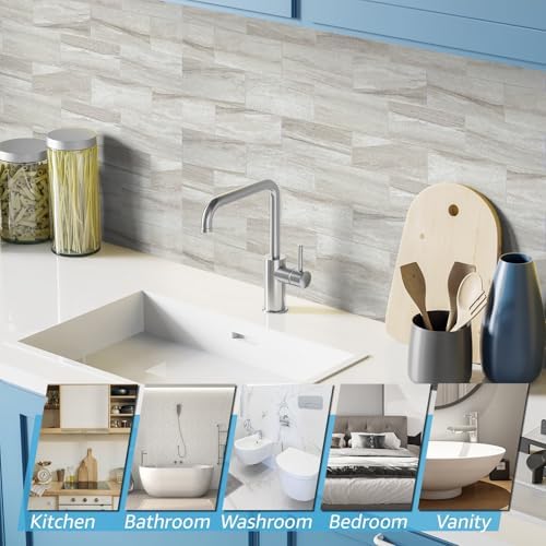 Art3d 102-Pack Peel and Stick Backsplash on Subway Tile, Biege Marble - Image 7