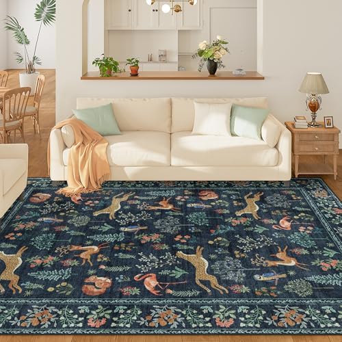 DUKINO 6x9 Area Rug, Washable Animal Living Room Rug Non Slip, Navy Blue - Image 3