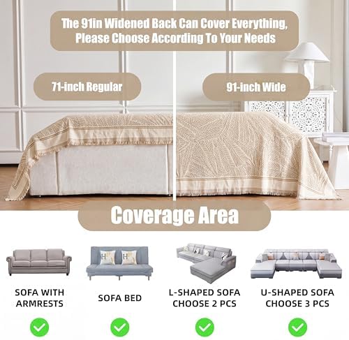 Couch Cover for Dogs Washable Sofa Cover, Sectional Couch Covers, Sofa Covers for 2 Cushion Couch, Non Slip Stripe Sofa Slipcovers Furniture Protector (Khaki, 91 * 71) - Image 6