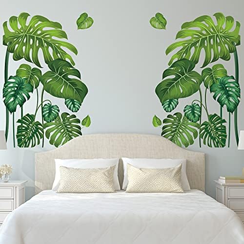 Large Green Tropical Jungle Leaves Wall Decals Palm Tree Leaf Plants Wall Stickers DIY Peel and Stick Removable Monstera murals Leaf Window Stickers for Kids Bedroom Nursery Living Room Decoration by Outus