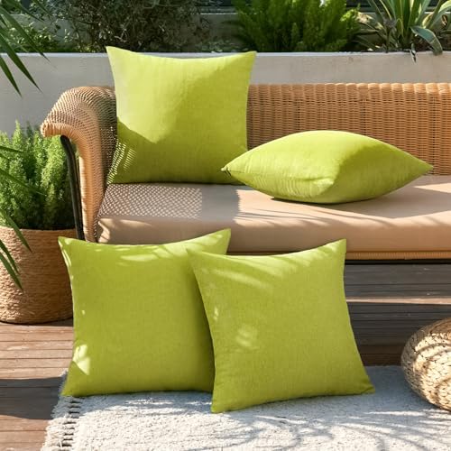 MIULEE Pack of 4 Decorative Outdoor Throw Pillow Covers Linen Waterproof Pillow Covers Summer Farmhouse Cushion Cases for Patio Garden Tent Balcony Couch Sofa 16x16 Inch Grass Green - Image 3