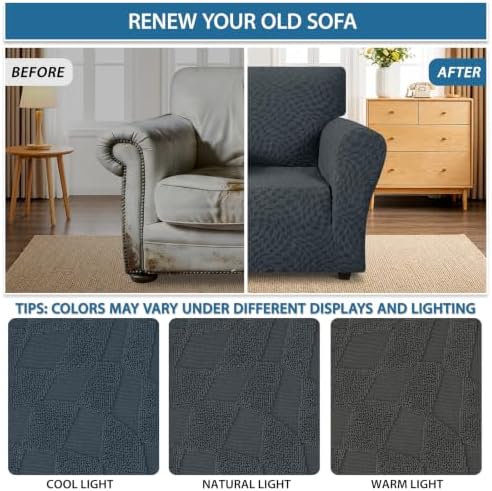 ZNSAYOTX 1 Piece Stretch Chair Cover with Arms (34"-44"), New Plaid Armchair Cover with Elastic Band for Living Room, Ultimate Soft Cozy Washable Chair Slipcover Form Fit Protector, Dark Grey - Image 5