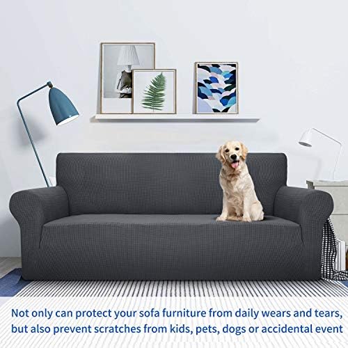 MAXIJIN Super Stretch Couch Cover for 3 Cushion Couch, 1-Piece Universal Sofa Covers Living Room Jacquard Spandex Furniture Protector Dogs Pet Friendly Fitted (Extra Large, Gray) - Image 2