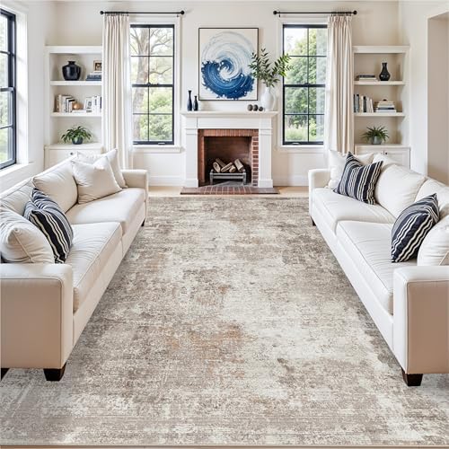 Washable 7x10 Area Rug for Living Room– Soft Non-Slip Carpet for Bedroom Dining Room,Modern Neutral Abstract Low Pile Stain-Resistant (Beige Grey) - Image 2