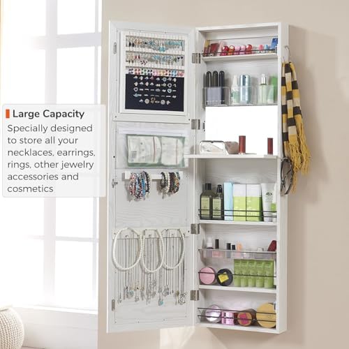GISSAR Jewelry Mirror Armoire Wall Mount Over The Door Mirror Jewelry Cabinet Storage Mirror Organizer Lockable Full Length Door Mirror(White Oak) - Image 3