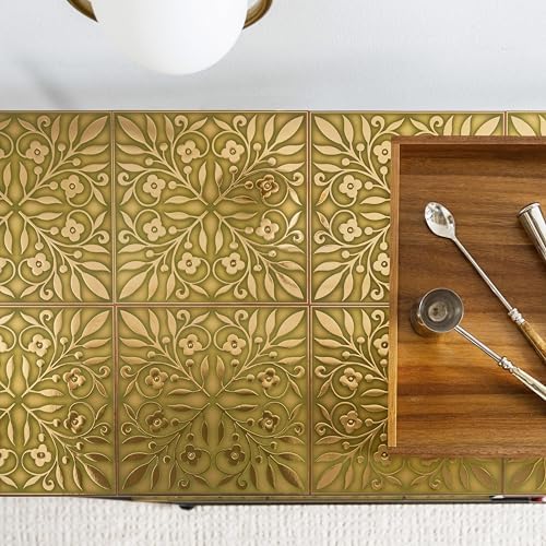 Main Street Peel and Stick Wallpaper Tiles, Gold & Green Leaves, 24-Pack - Image 5