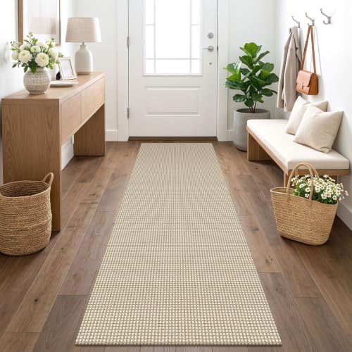 KOZYFLY Runners for Hallways 2x7 ft Washable Kitchen Runner Non Slip Rubber Backed Hall Runners Cotton Entryway Runner Rugs for Indoor Backdoor Bedroom Kitchen, Ivory Beige by KOZYFLY