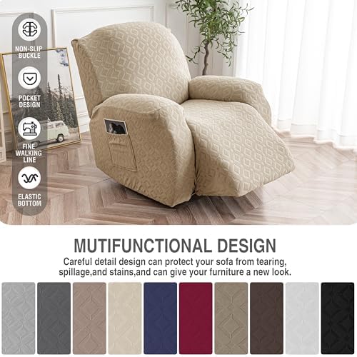 Genina Waterproof Recliner Chair Cover,XL-1 Seat Couch Cover,Khaki - Image 5