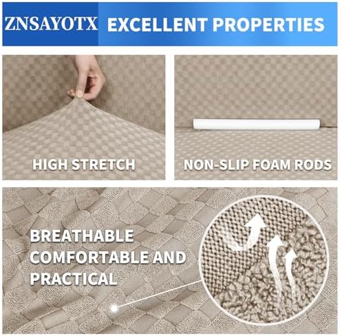 ZNSAYOTX 1 Piece Jacquard Couch Covers for 2 Cushion Couch High Stretch Loveseat Slipcover for Pets Dogs Anti Slip Love Seat Sofa Slipcover Furniture Protector (Loveseat, Khaki) - Image 4