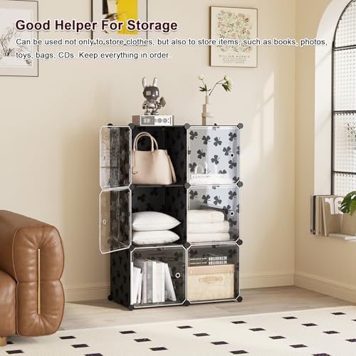 C&AHOME Clover Embossed Storage Organizer with Doors 6-Cube Shelf Black - Image 4