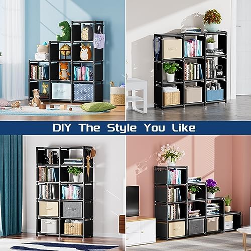 Mavivegue Black Book Shelf 10 Cube Storage Organizer Bookcases Closet - Image 3