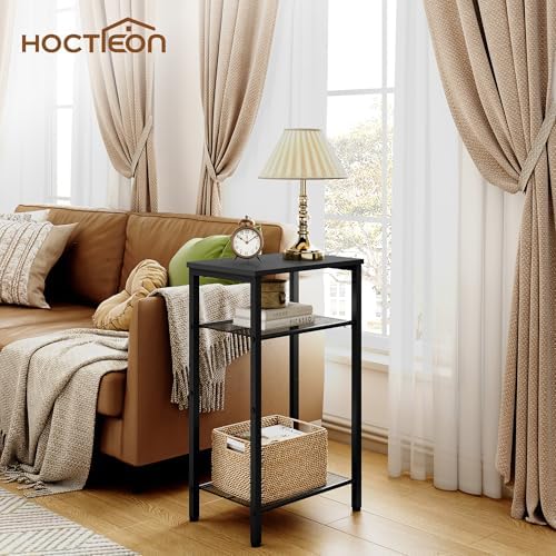 Hoctieon 2-Set 3 Tier End Table, Telephone Table Set of 2, Tall Side Table with Storage Set of 2, Small Nightstand for Small Spaces, Metal Frame, for Living Room, Bedroom, Sofa Couch, Black - Image 2