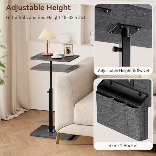 Vagusicc Sofa Armrest Tray Table for Couch - 360° Swivel Height Adjustable Side Table for Small Spaces, Snack Side Table for Bed or Chair, C Shaped End Table Snack Table for Eating Dinner Laptop - Image 5