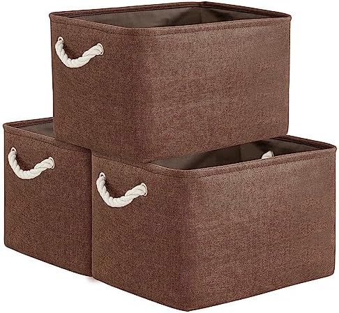 TheWarmHome Organization and Storage Basket for Shelves - 3 Pack 16x12x12 inch Fabric Storage Cubes, Cube Storage Bin for Organizing Closet Cloth Organizer Gift Toy (White & Brown) by TheWarmHome