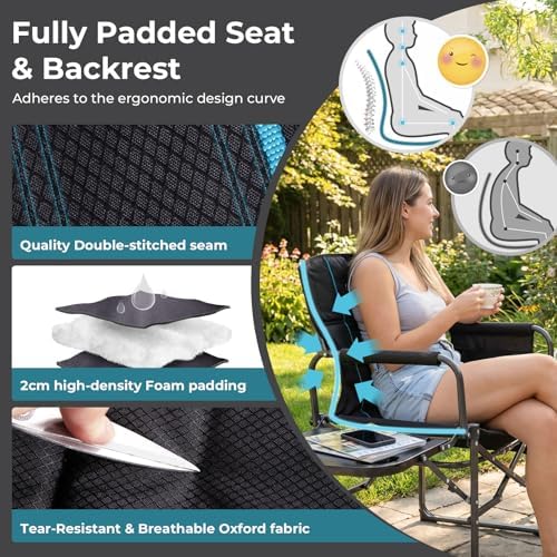 FUNDANGO Oversized Folding Chairs for Outside, Fully Padded Camping Director Chair for Adults, Support 450lbs Portable lawn chairs with Side Table, Side Pockets for outdoor Camp, Picnic, Lawn, Concert - Image 3