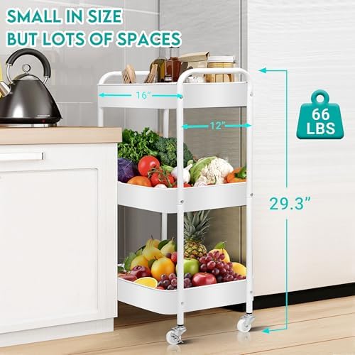 ZOES HOMEWARE 3 Tier Metal Rolling Cart on Wheels,Heavy Duty Utility Cart - Image 5