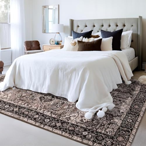 Hanples 8x10 Area Rugs for Living Room, Washable Rug Vintage Floral, Brown - Image 4