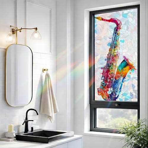 Cmialusie Colorful Saxophone Window Film 39.3 x 17.3 Inch Cling - Image 5